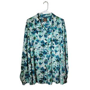 White Stag Top Womens 2xl Button Up Long Sleeve Tab Floral